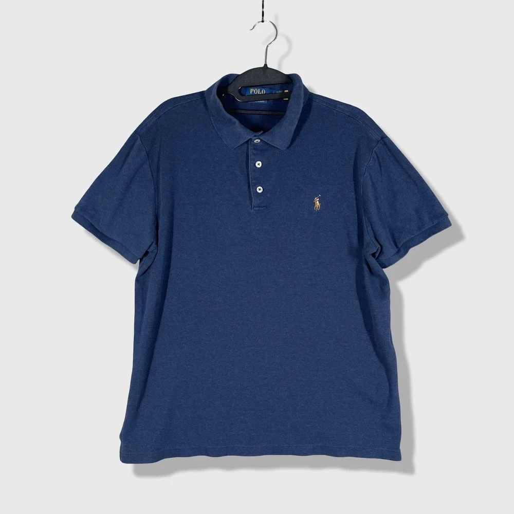 Polo Ralph Lauren Polo Shirt Mens XL Blue Slim Fit Preppy Classic Logo Casual